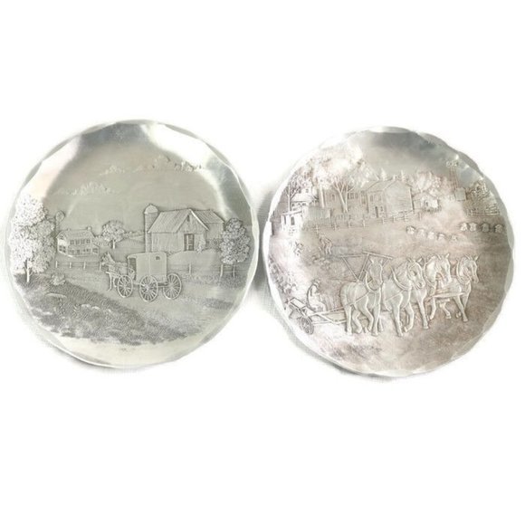 Wendell August Forge Coasters Amish Horse Coming Home Fall Harvest Aluminum - Picture 1 of 12